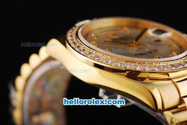 Rolex Day Date II Automatic Movement Full Gold with Diamond Bezel-Silver Dial and Diamond Markers - Click Image to Close